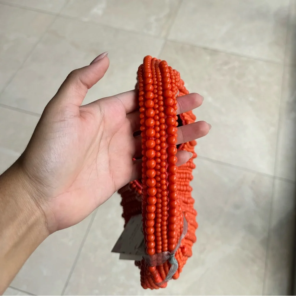 Handmade Orange Beaded Hobo Bag – India Artisan Craft - Picture 4 of 6